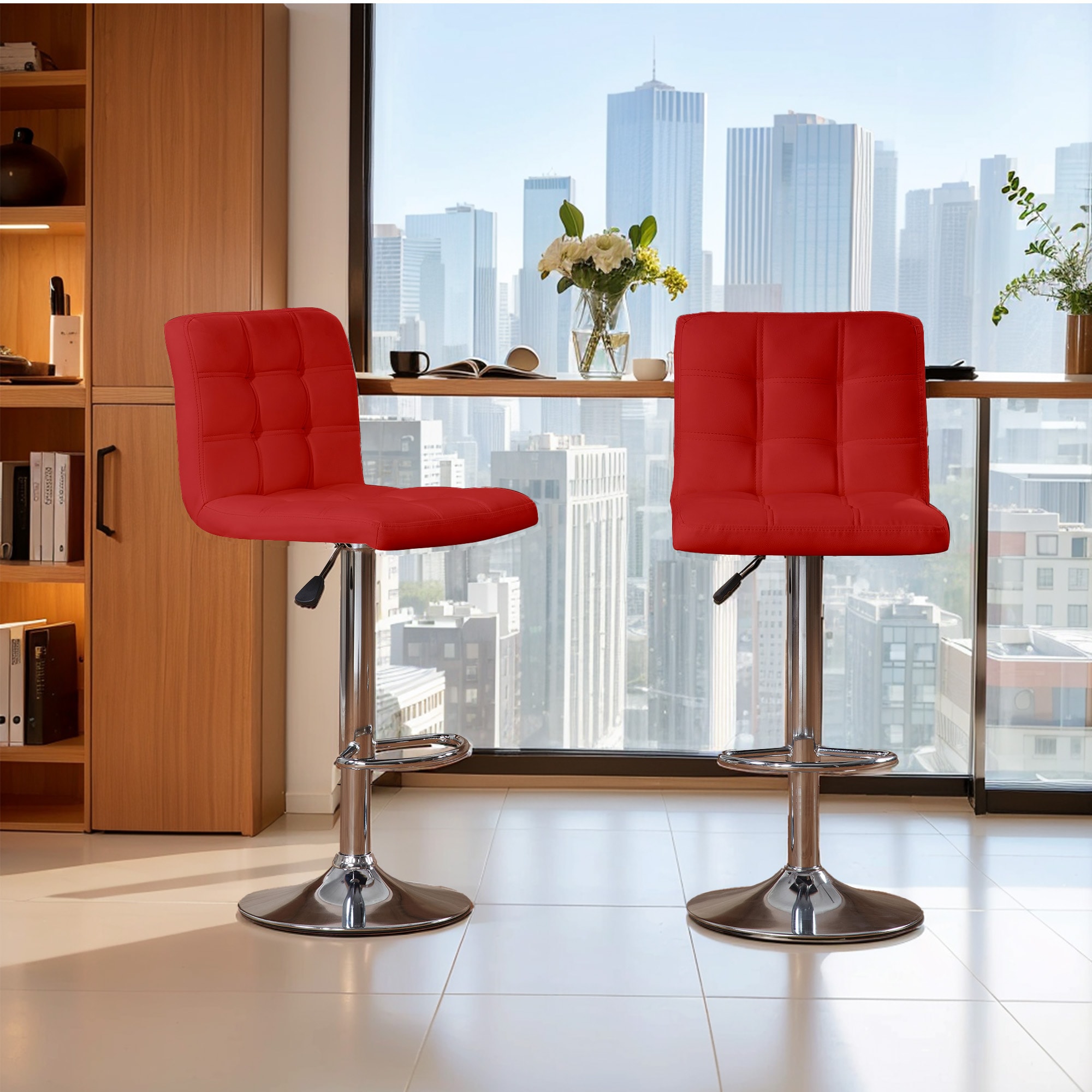 Bar Stools 1 Set Of 2, Counter Height Bar Stools, Square Cushion Bar Stools With Back, Footstool, Cafe, Red, 2 Pieces_voghion.com